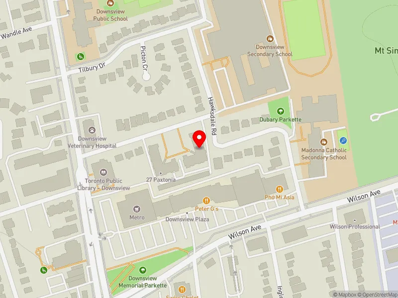 RentSafeTO apartment evaluation map view of 31 PAXTONIA BLVD in York Centre, Toronto