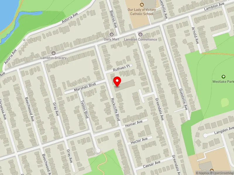 RentSafeTO apartment evaluation map view of 31 ROCKCLIFFE BLVD in York South-Weston, Toronto