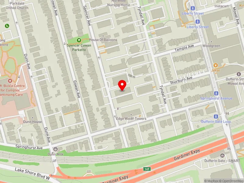 RentSafeTO apartment evaluation map view of 31 SPENCER AVE in Parkdale-High Park, Toronto
