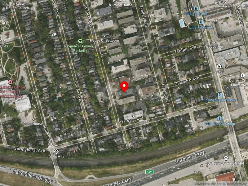 RentSafeTO apartment evaluation satellite view of 31 SPENCER AVE in Parkdale-High Park, Toronto