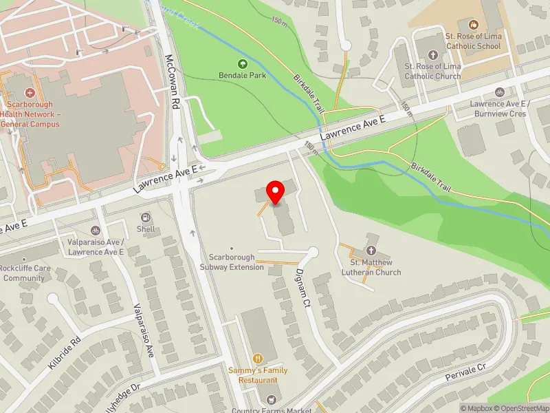 RentSafeTO apartment evaluation map view of 3125 LAWRENCE AVE E in Scarborough Centre, Toronto
