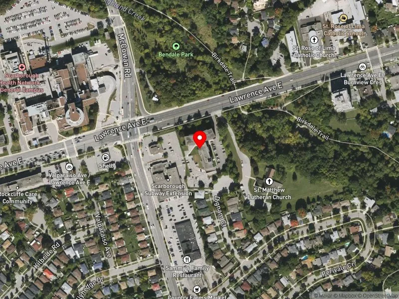 RentSafeTO apartment evaluation satellite view of 3125 LAWRENCE AVE E in Scarborough Centre, Toronto