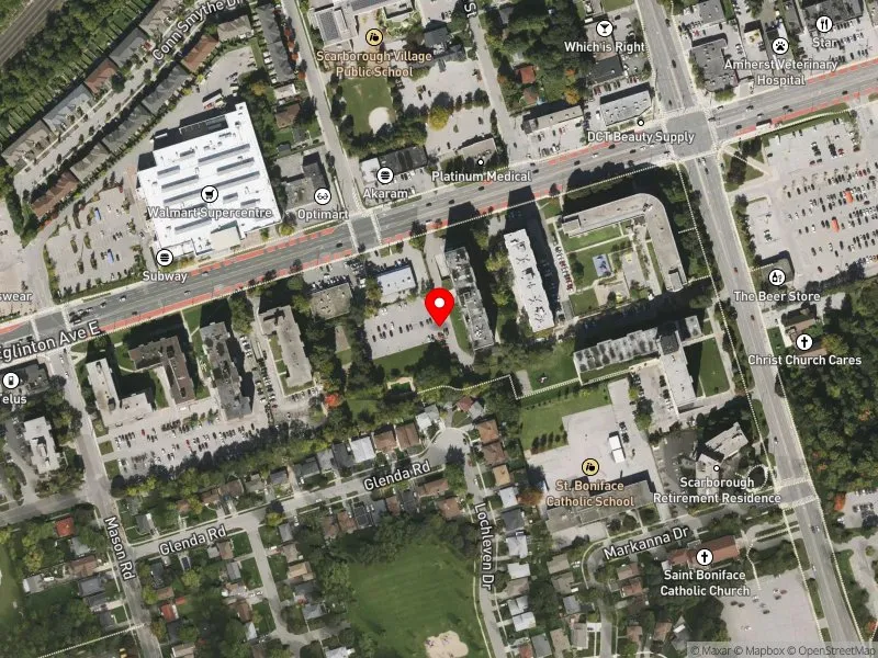 RentSafeTO apartment evaluation satellite view of 3161 EGLINTON AVE E in Scarborough Southwest, Toronto