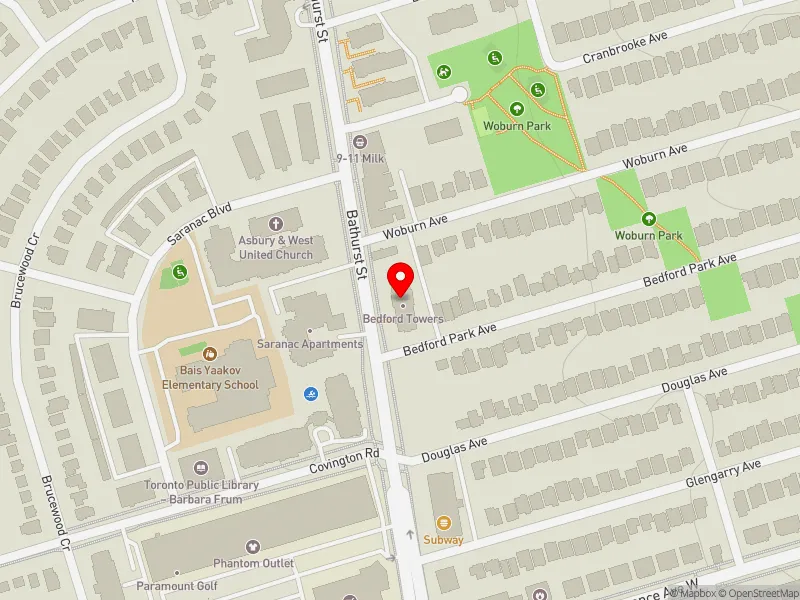 RentSafeTO apartment evaluation map view of 3171 BATHURST ST in Eglinton-Lawrence, Toronto