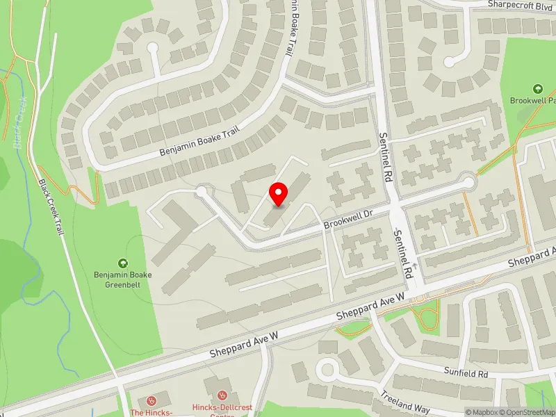RentSafeTO apartment evaluation map view of 32 BROOKWELL DR in York Centre, Toronto