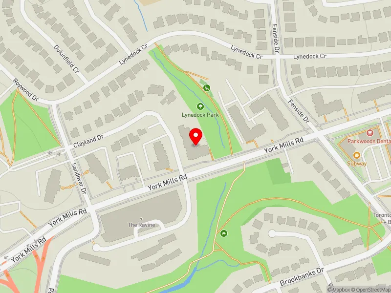 RentSafeTO apartment evaluation map view of 32 CLAYLAND DR in Don Valley East, Toronto