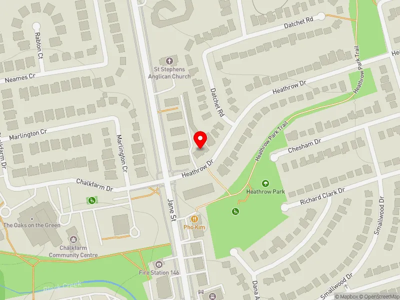RentSafeTO apartment evaluation map view of 32 HEATHROW DR in York Centre, Toronto