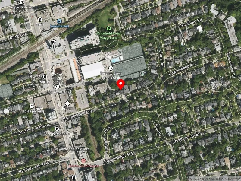 RentSafeTO apartment evaluation satellite view of 32 ROWANWOOD AVE in University-Rosedale, Toronto