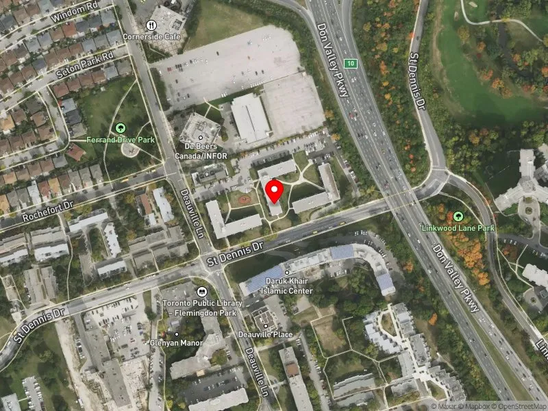 RentSafeTO apartment evaluation satellite view of 32 ST DENNIS DR in Don Valley East, Toronto