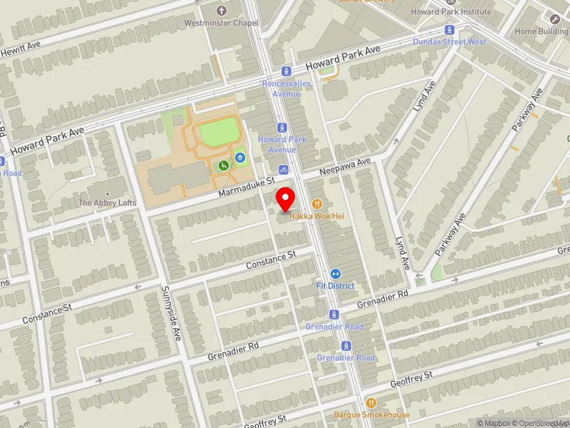 RentSafeTO apartment evaluation map view of 320 RONCESVALLES AVE in Parkdale-High Park, Toronto