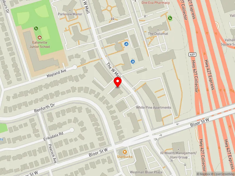 RentSafeTO apartment evaluation map view of 320 THE WEST MALL in Etobicoke Centre, Toronto