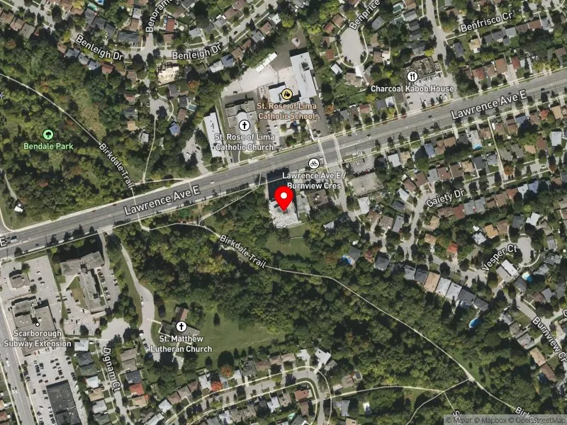 RentSafeTO apartment evaluation satellite view of 3201 LAWRENCE AVE E in Scarborough Centre, Toronto