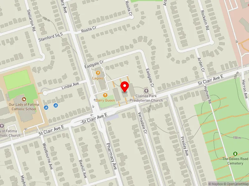RentSafeTO apartment evaluation map view of 3218 ST CLAIR AVE E in Scarborough Southwest, Toronto