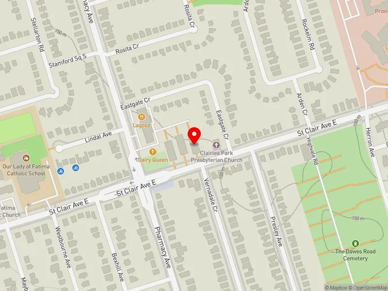 RentSafeTO apartment evaluation map view of 3222 ST CLAIR AVE E in Scarborough Southwest, Toronto