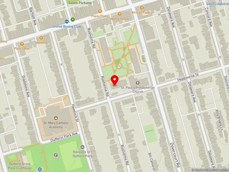 RentSafeTO apartment evaluation map view of 323 RUSHOLME RD in Davenport, Toronto