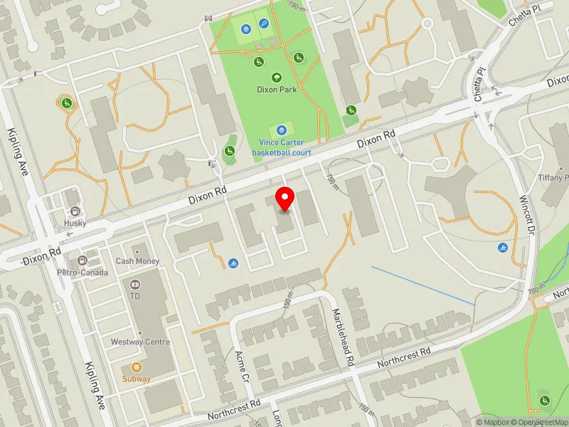 RentSafeTO apartment evaluation map view of 327 DIXON RD in Etobicoke Centre, Toronto