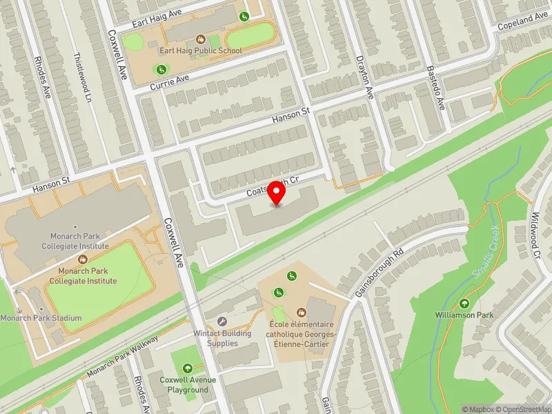 RentSafeTO apartment evaluation map view of 33 COATSWORTH CRES in Beaches-East York, Toronto