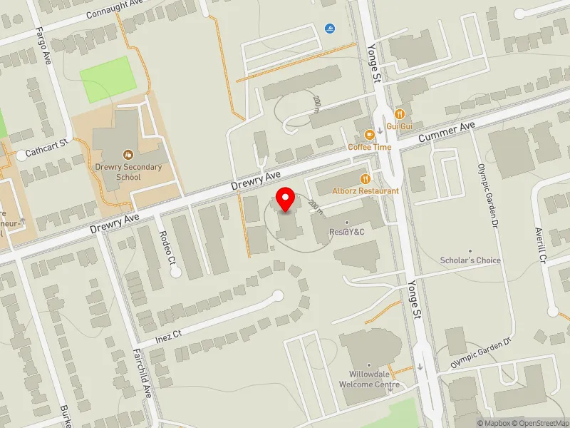 RentSafeTO apartment evaluation map view of 33 DREWRY AVE in Willowdale, Toronto