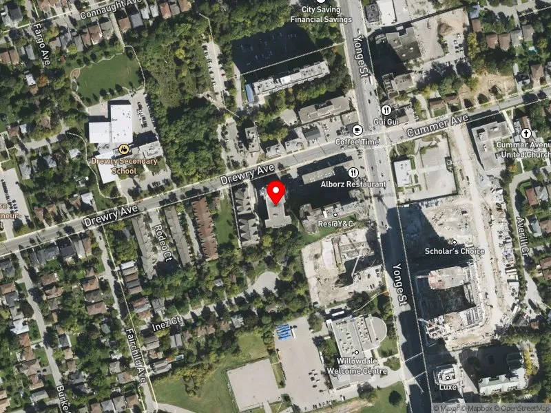 RentSafeTO apartment evaluation satellite view of 33 DREWRY AVE in Willowdale, Toronto