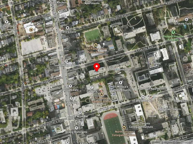 RentSafeTO apartment evaluation satellite view of 33 ERSKINE AVE in Don Valley West, Toronto