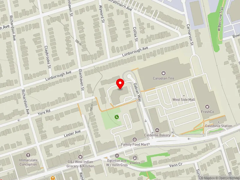 RentSafeTO apartment evaluation map view of 33 GABIAN WAY in York South-Weston, Toronto