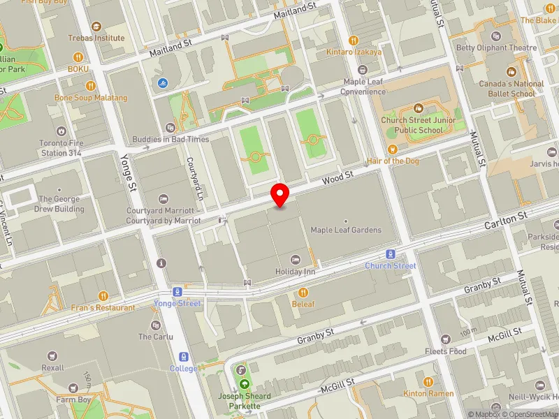 RentSafeTO apartment evaluation map view of 33 WOOD ST in Toronto Centre, Toronto