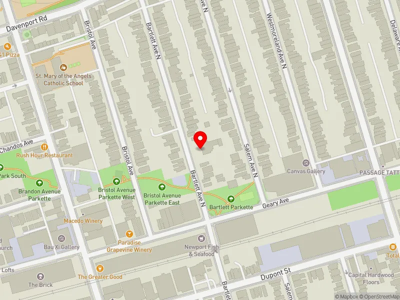 RentSafeTO apartment evaluation map view of 331 BARTLETT AVE N in Davenport, Toronto