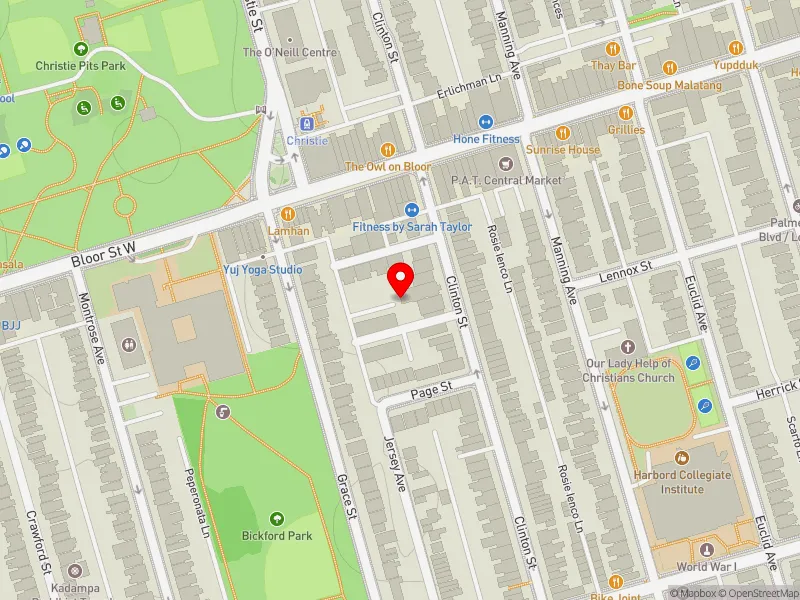 RentSafeTO apartment evaluation map view of 336 CLINTON ST in University-Rosedale, Toronto