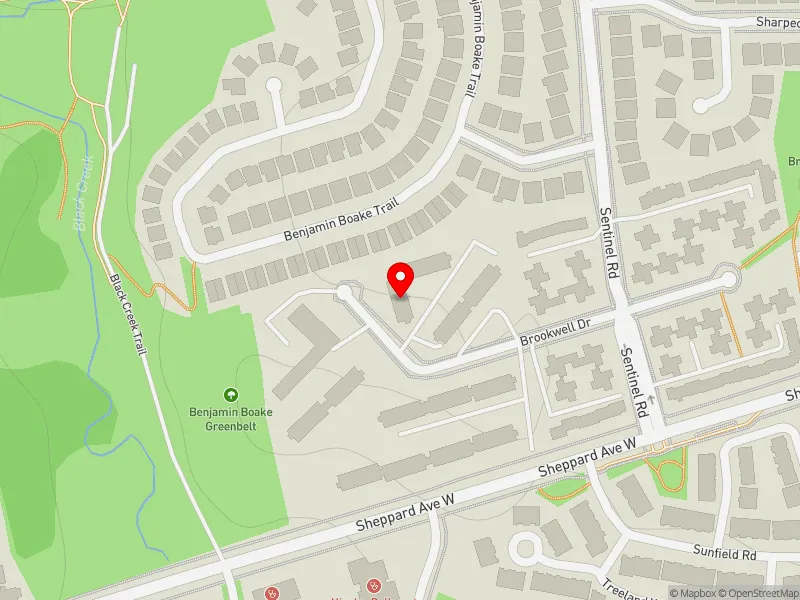 RentSafeTO apartment evaluation map view of 34 BROOKWELL DR in York Centre, Toronto