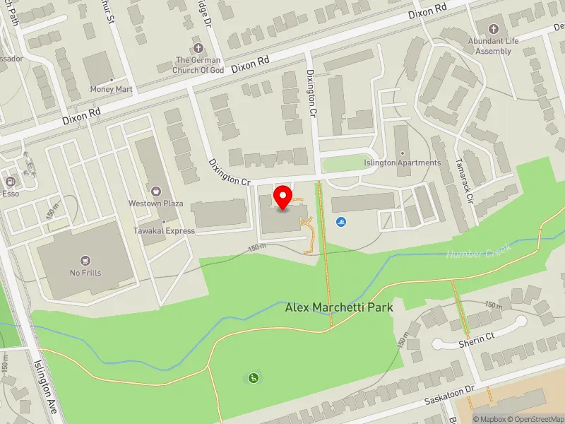 RentSafeTO apartment evaluation map view of 34 DIXINGTON CRES in Etobicoke Centre, Toronto