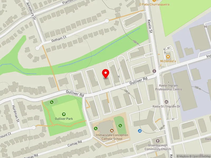 RentSafeTO apartment evaluation map view of 34 GULLIVER RD in York South-Weston, Toronto
