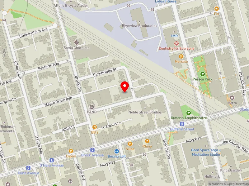 RentSafeTO apartment evaluation map view of 34 NOBLE ST in Parkdale-High Park, Toronto