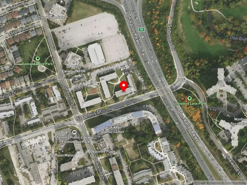RentSafeTO apartment evaluation satellite view of 34 ST DENNIS DR in Don Valley East, Toronto