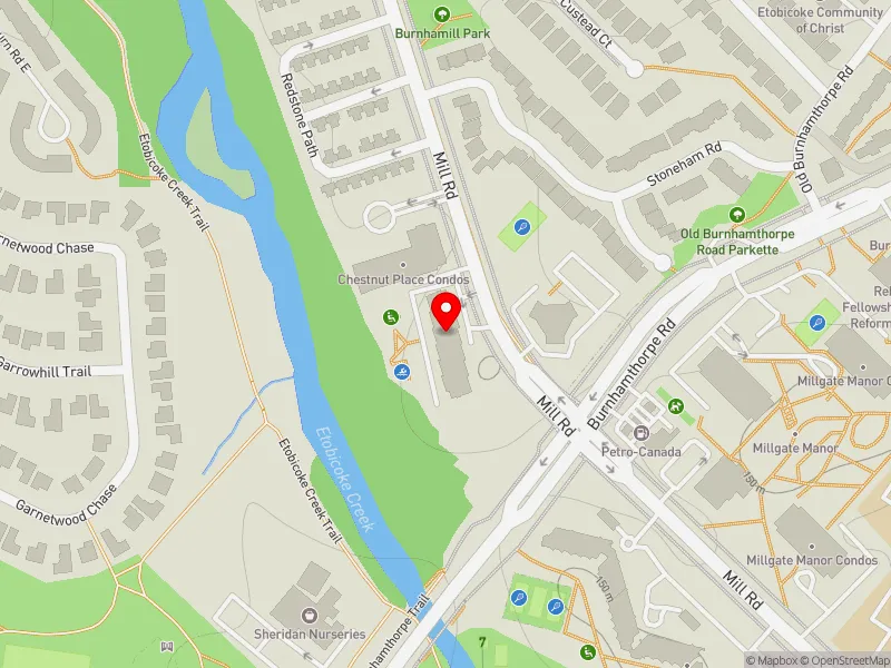 RentSafeTO apartment evaluation map view of 340 MILL RD in Etobicoke Centre, Toronto