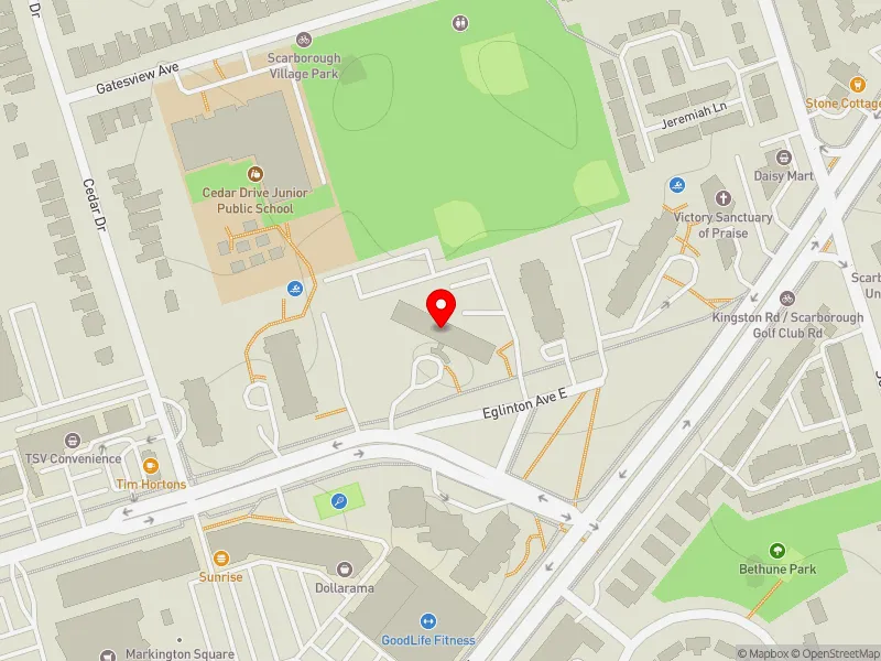 RentSafeTO apartment evaluation map view of 3400 EGLINTON AVE E in Scarborough-Guildwood, Toronto