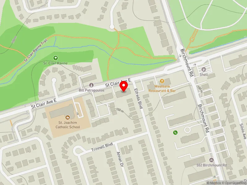 RentSafeTO apartment evaluation map view of 3423 ST CLAIR AVE E in Scarborough Southwest, Toronto