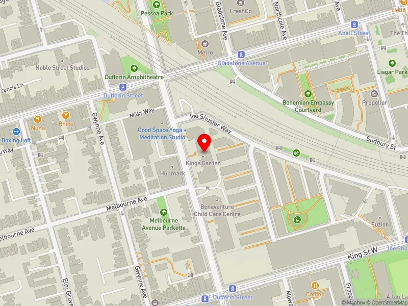 RentSafeTO apartment evaluation map view of 345 DUFFERIN ST in Spadina-Fort York, Toronto