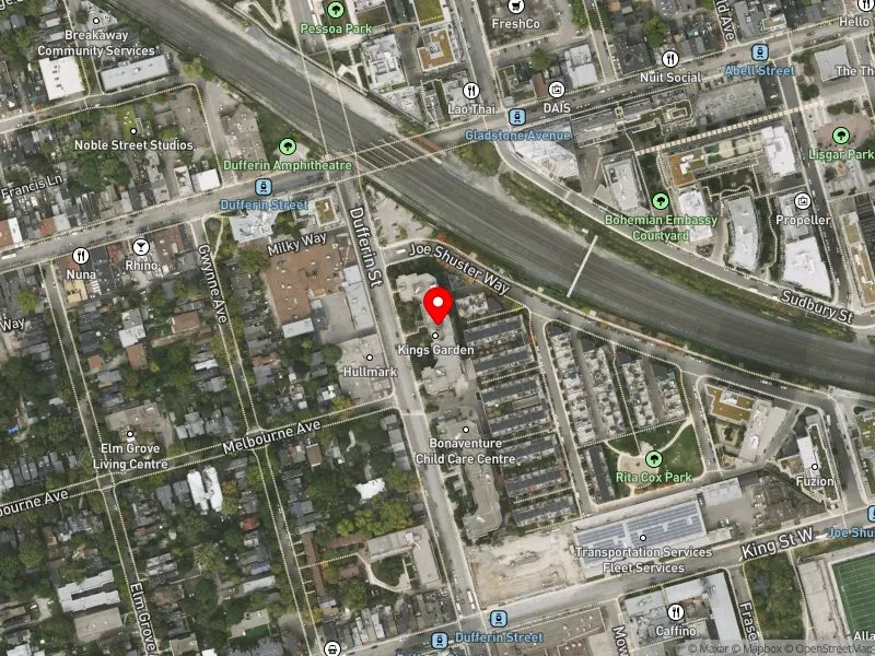 RentSafeTO apartment evaluation satellite view of 345 DUFFERIN ST in Spadina-Fort York, Toronto