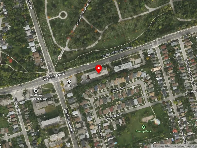 RentSafeTO apartment evaluation satellite view of 3479 ST CLAIR AVE E in Scarborough Southwest, Toronto