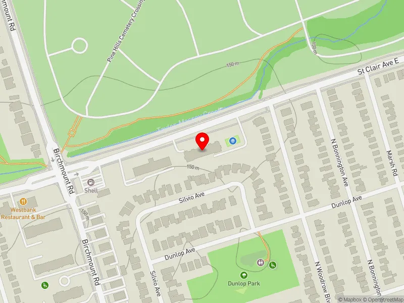 RentSafeTO apartment evaluation map view of 3485 ST CLAIR AVE E in Scarborough Southwest, Toronto