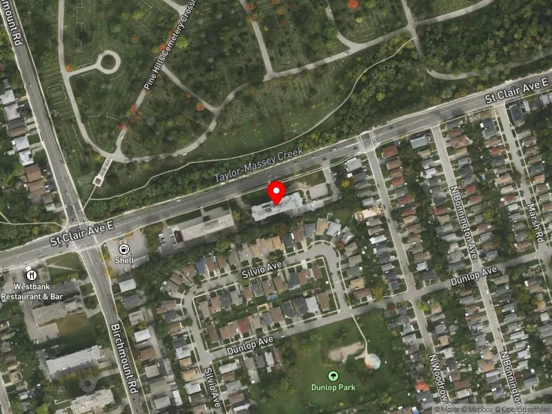 RentSafeTO apartment evaluation satellite view of 3485 ST CLAIR AVE E in Scarborough Southwest, Toronto