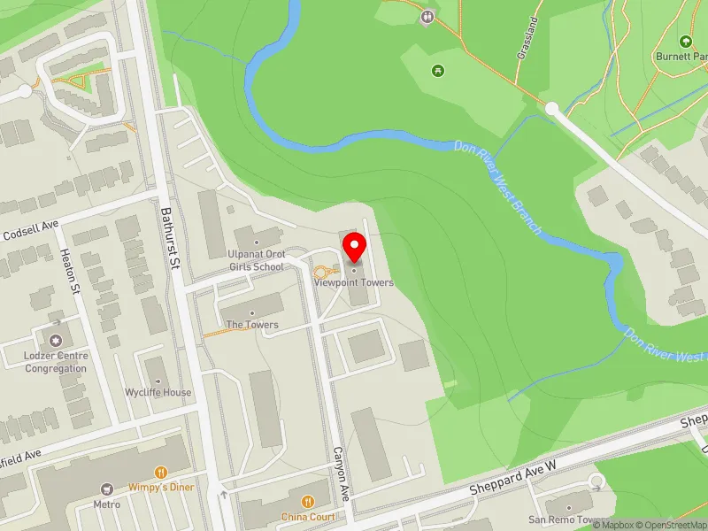 RentSafeTO apartment evaluation map view of 35 CANYON AVE in York Centre, Toronto