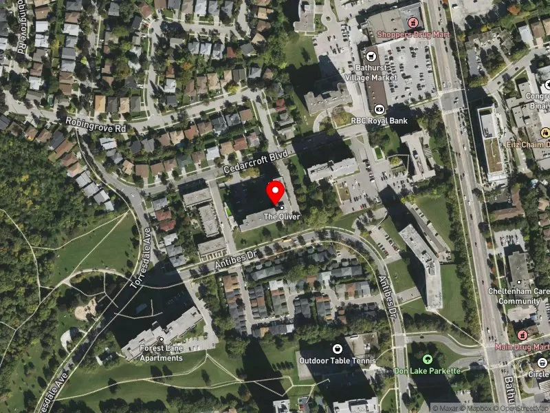 RentSafeTO apartment evaluation satellite view of 35 CEDARCROFT BLVD in York Centre, Toronto