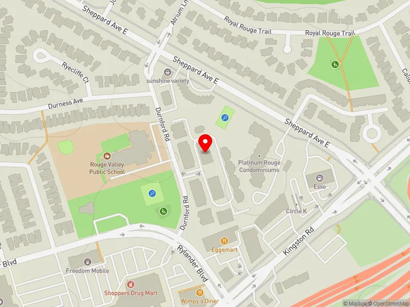 RentSafeTO apartment evaluation map view of 35 DURNFORD RD in Scarborough-Rouge Park, Toronto