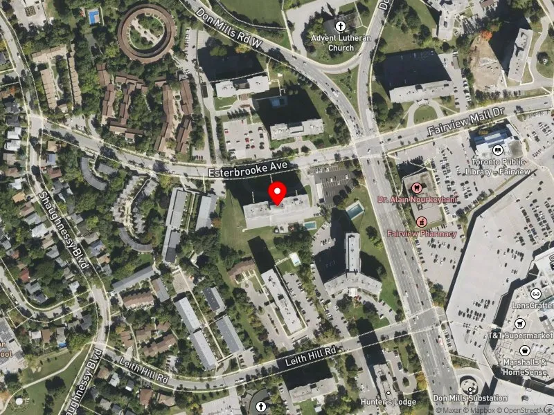 RentSafeTO apartment evaluation satellite view of 35 ESTERBROOKE AVE in Don Valley North, Toronto