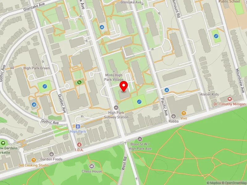 RentSafeTO apartment evaluation map view of 35 HIGH PARK AVE in Parkdale-High Park, Toronto