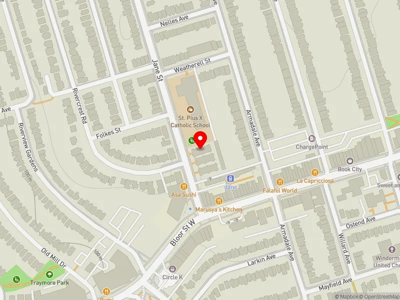 RentSafeTO apartment evaluation map view of 35 JANE ST in Parkdale-High Park, Toronto
