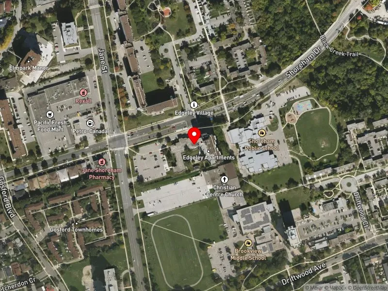 RentSafeTO apartment evaluation satellite view of 35 SHOREHAM DR in Humber River-Black Creek, Toronto