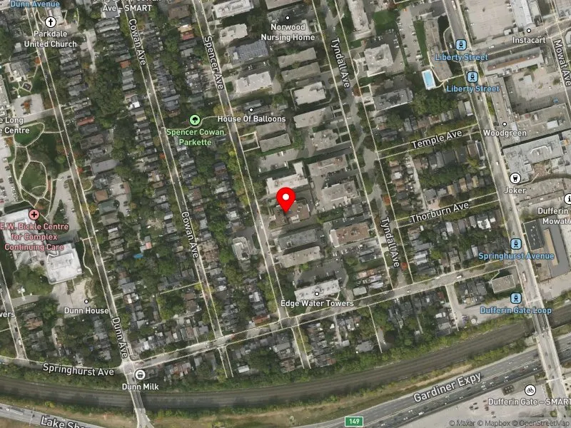 RentSafeTO apartment evaluation satellite view of 35 SPENCER AVE in Parkdale-High Park, Toronto