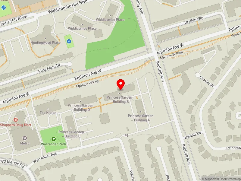 RentSafeTO apartment evaluation map view of 35 WARRENDER AVE in Etobicoke Centre, Toronto